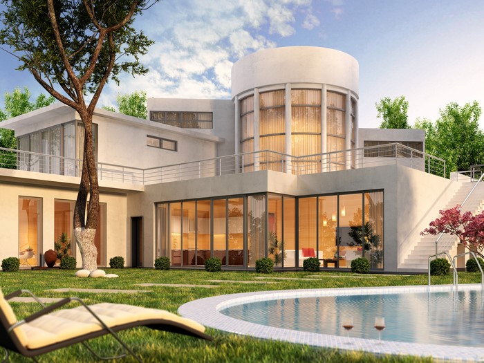 Modern Mansion with Pool and Trees