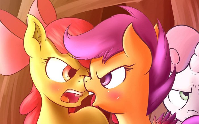 Apple Bloom and Scootaloo arguing