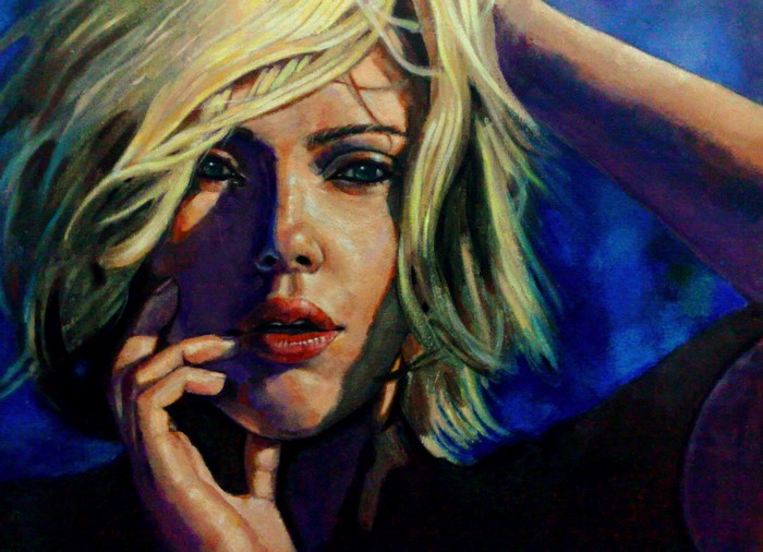 Painting of Scarlett Johansson with blonde hair