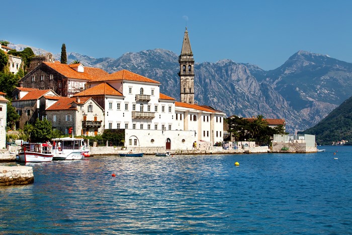 Houses and Mountains in Kotor Bay, Montenegro