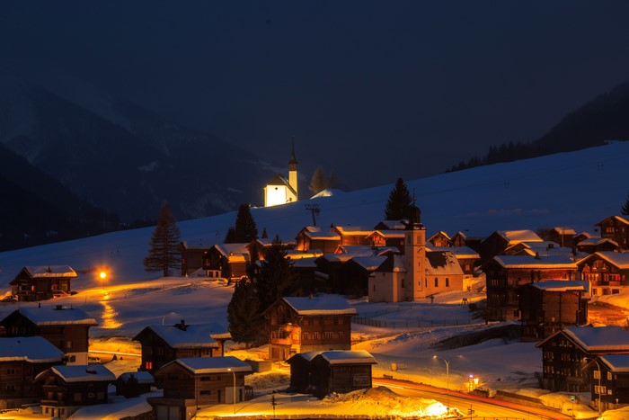 4K Gluringen Goms Switzerland Winter Night Village