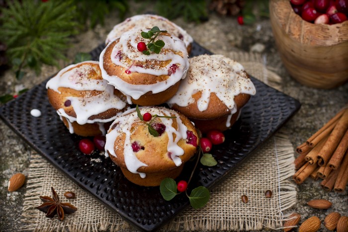 Christmas Cranberry Muffins with Cinnamon and Nuts