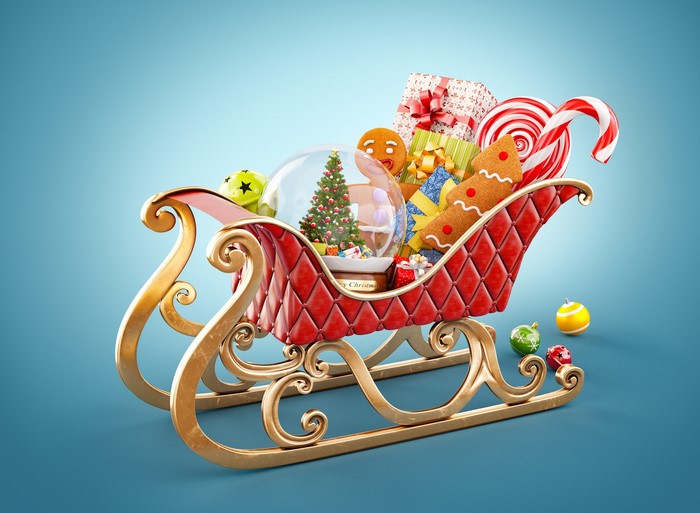 Christmas Sleigh Filled with Gifts and Treats