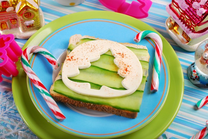 Christmas sandwich with candy canes and ornaments