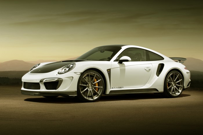 4K White TopCar GTR 911 Stinger Turbo Porsche Side