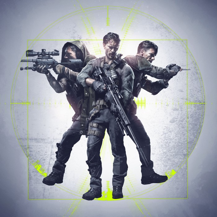 Three soldiers with sniper rifles and a knife