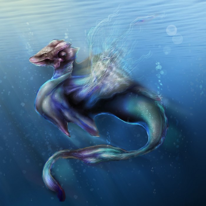 Mythical sea creature swimming underwater
