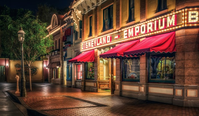 Disneyland Emporium on Main Street at Night
