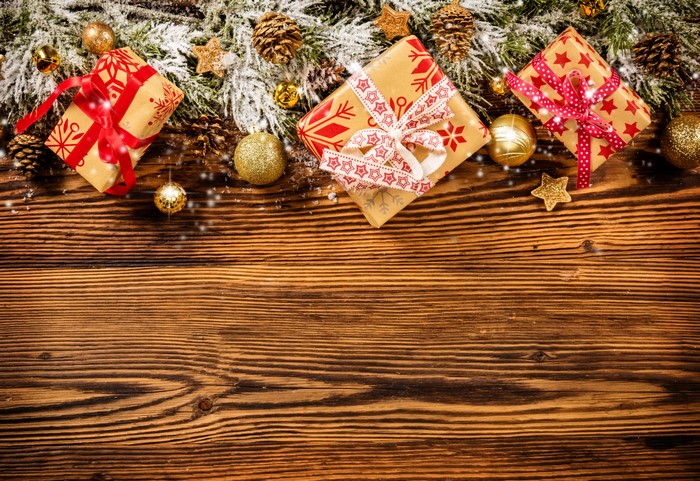 Christmas Gifts and Ornaments on Wood