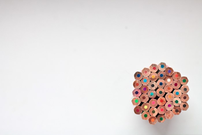 Top view of colored pencils