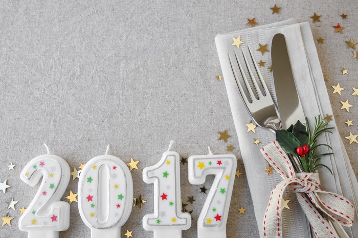 New Year's Eve Table Setting with 2017 Candles