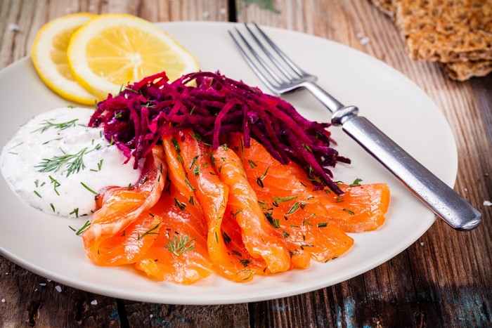 Smoked Salmon with Beetroot Salad and Lemon