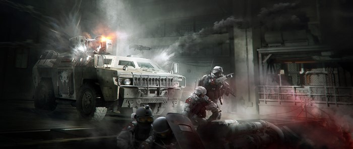 Soldiers and military vehicle in The Division