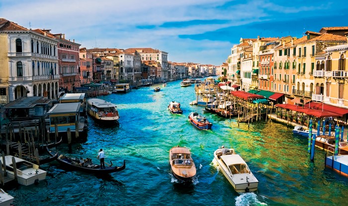 Venice Canal with Boats and Buildings