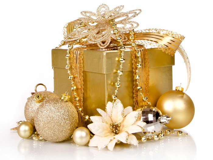 Gold Christmas Gift Box with Ornaments