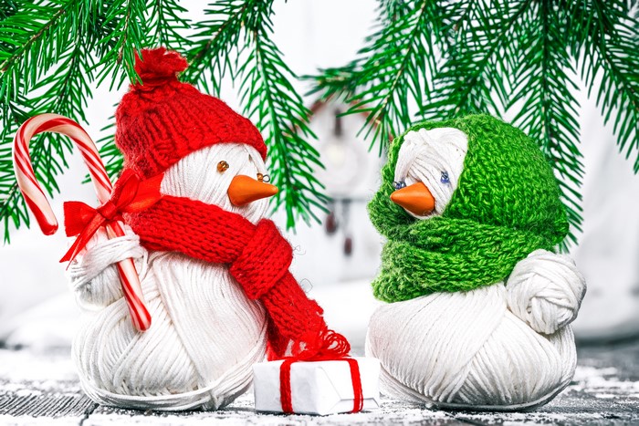 Christmas Snowmen with Candy Canes and Gifts