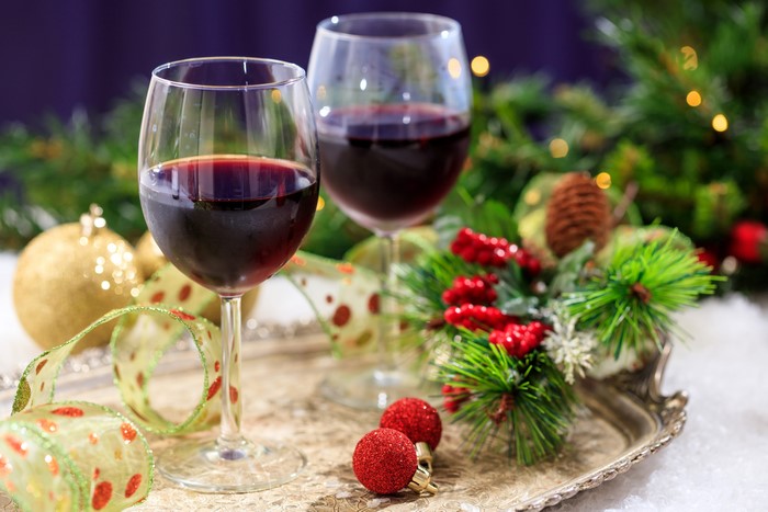 Christmas wine glasses with decorations