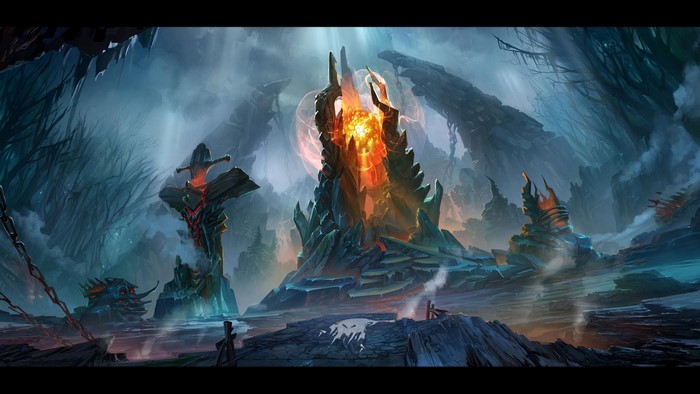 Dota 2 Hellish Landscape with Fiery Structures