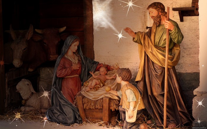 Nativity Scene with Mary, Joseph, Baby Jesus, and a child