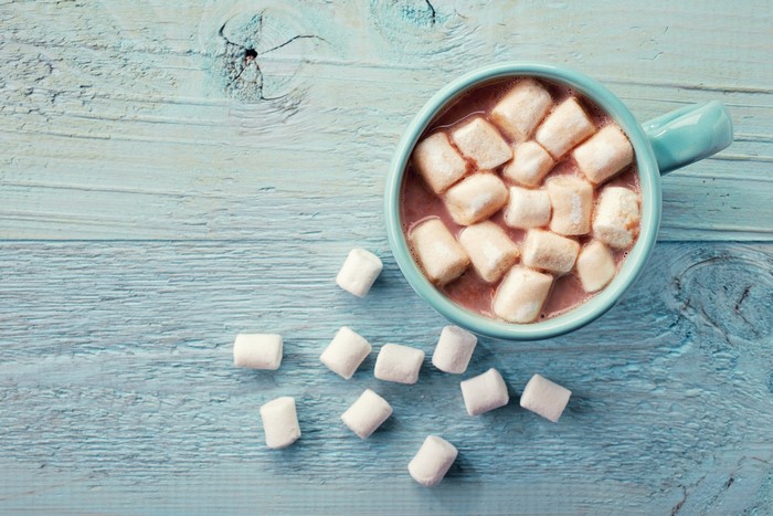 Hot chocolate with marshmallows in a mug