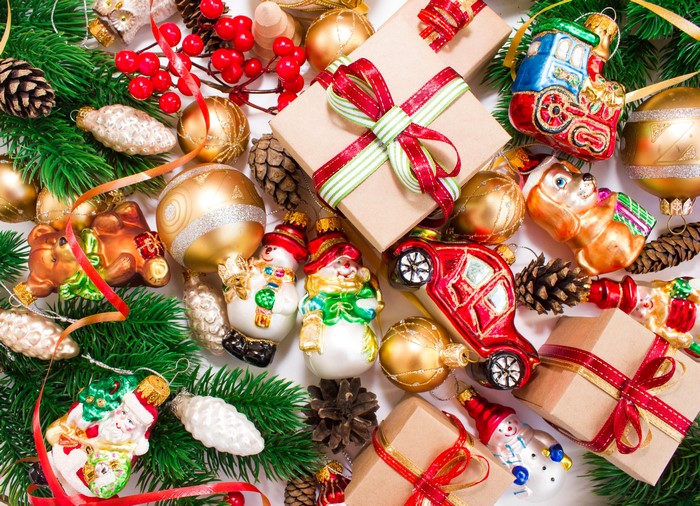 Christmas Ornaments, Gifts, and Pine Cones