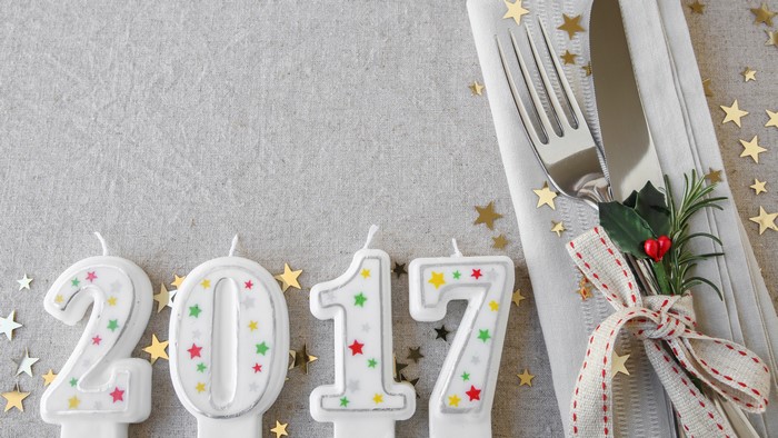 2017 New Year's Eve Table Setting with Candles and Cutlery