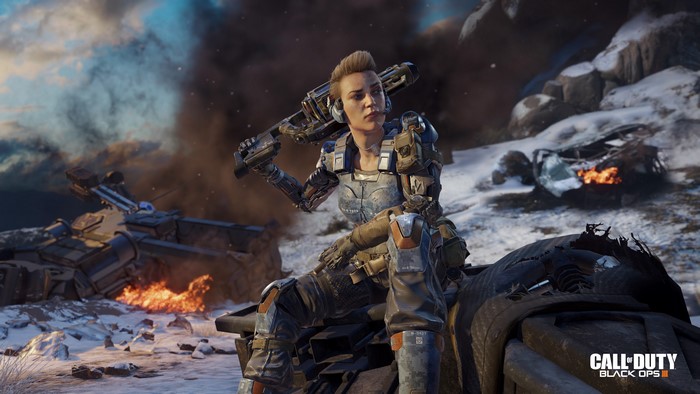 Soldier from Call of Duty: Black Ops III sitting with weapon