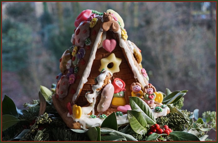 Decorated Gingerbread House with Christmas Decorations