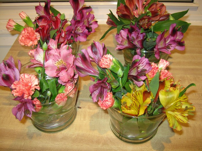 Alstroemeria and Carnations in Glass Vases
