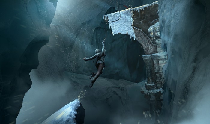 Lara Croft jumping in Rise of the Tomb Raider