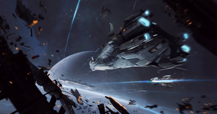 Star Citizen Ships in Space Battle