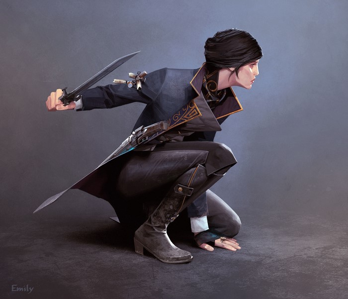 Emily from Dishonored holding a knife