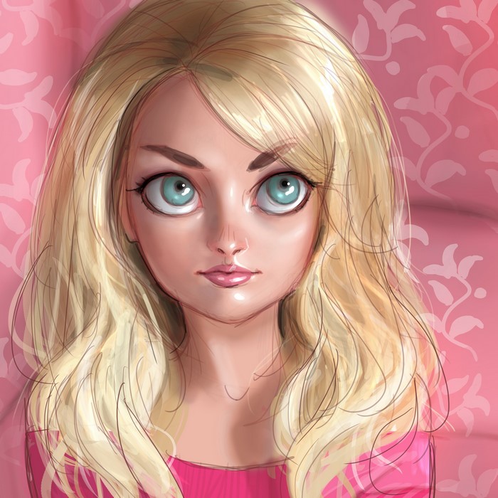 Painting of a blonde girl with blue eyes