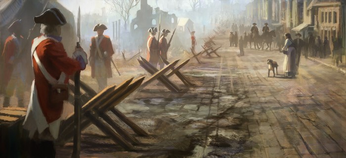 Soldiers in a street with barricades, Assassin's Creed 3