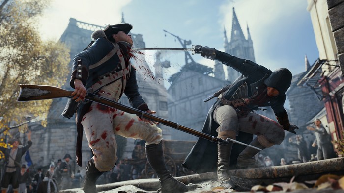 Assassin's Creed Unity: Soldiers fighting with sabers and rifles