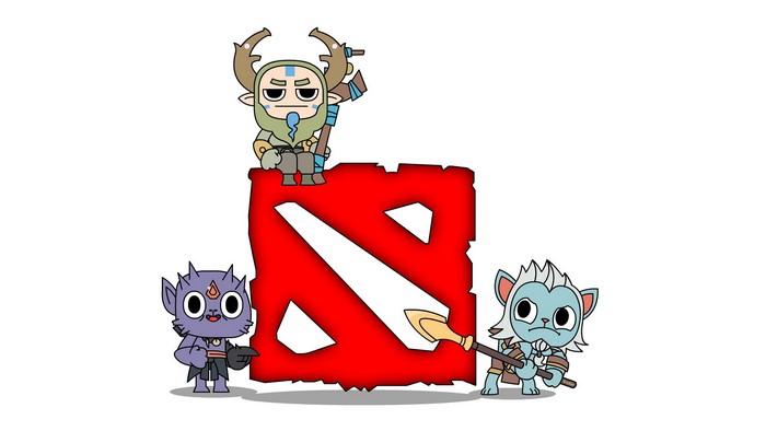 Dota 2 characters with Dota 2 logo
