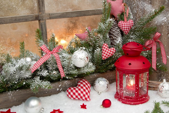Christmas Decoration with Lantern and Ornaments