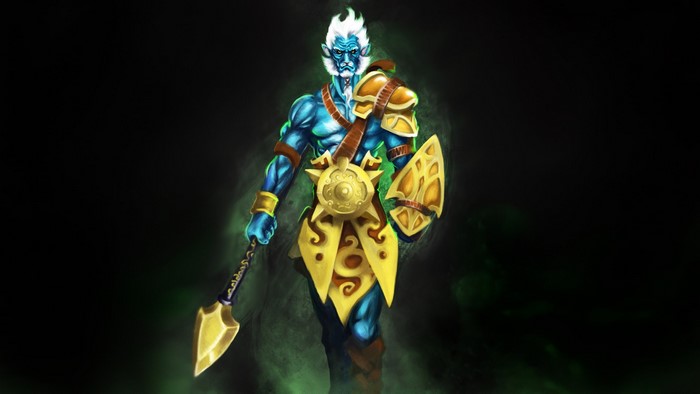 Phantom Lancer from DOTA 2 holding a spear and shield