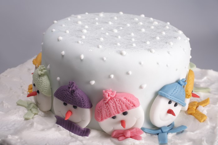 Christmas cake with snowmen decorations
