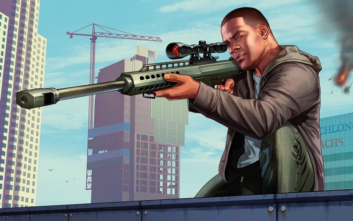 Franklin Clinton from Grand Theft Auto V with a sniper rifle