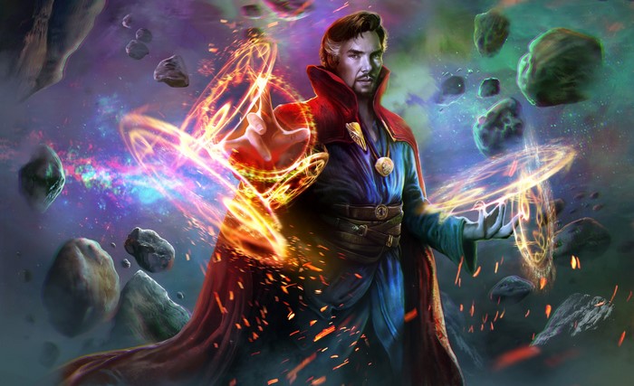 Doctor Strange from Marvel casting spells in space