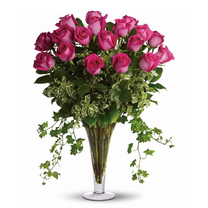Pink Roses in a Tall Glass Vase