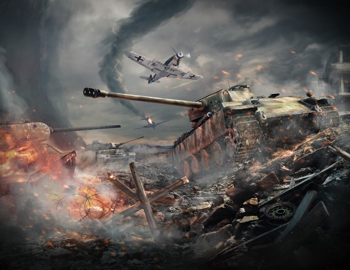 German Tanks and Airplanes in Battle