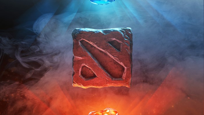 Dota 2 logo emblem with gems and smoke