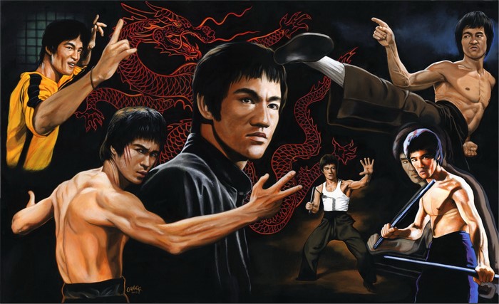 Bruce Lee painting with dragon motif