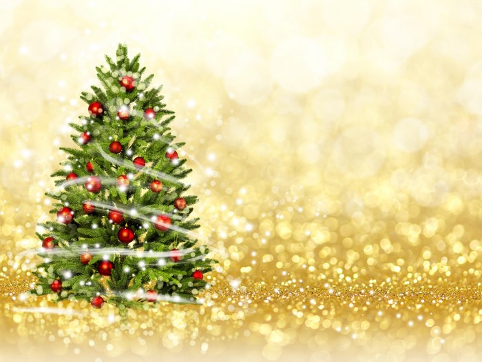 Christmas tree with red balls and fairy lights