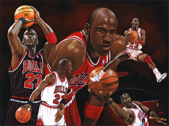 Michael Jordan playing basketball for the Chicago Bulls