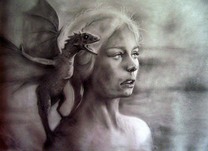 Daenerys Targaryen with a dragon painting