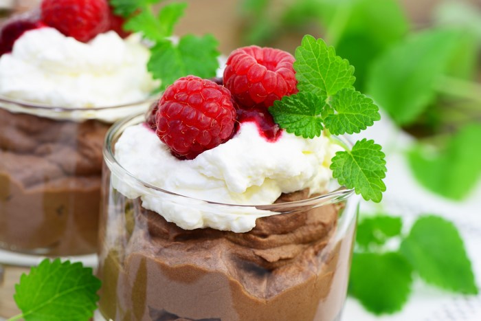 Chocolate Mousse Dessert with Raspberries and Whipped Cream