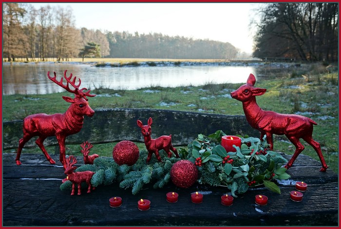 Christmas Deer Decorations with Candles and Branches